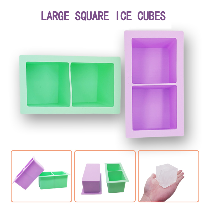 Σιλικόνη δίσκου πάγου, 2 τρύπες πάγου, τετράγωνο δίσκο πάγου, μούχλα πάγου, δίσκο πάγου για ψυγείο, μεγάλο καλούπι πάγου για κοκτέιλ και μπέρμπον, χυμό, παιδικές τροφές, δίσκο πάγου κατάψυξης, δίσκο BPA. Σετ δώρου